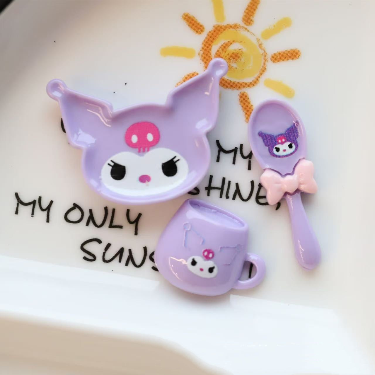 Sanrio cartoon dinner plate, spoon and water cup-Open by yourself not open in live（three-piece set in a pack）